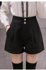 High Waist Wide Leg Woolen Office Shorts