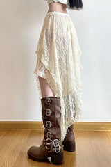 High Waist Vintage Lace Boho Asymmetrical Skirts