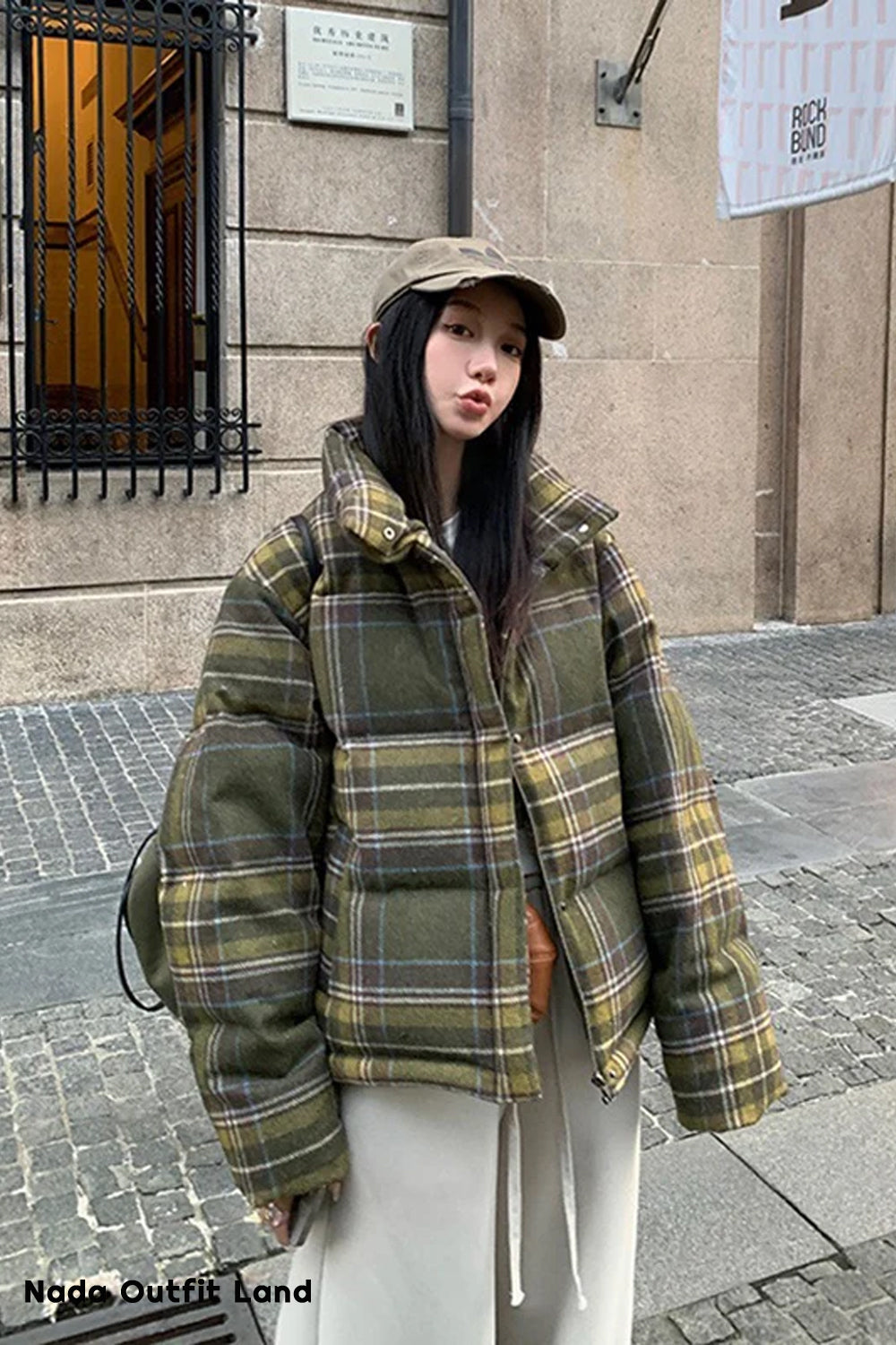 Retro Plaid Winter Puffy Coat Jacket