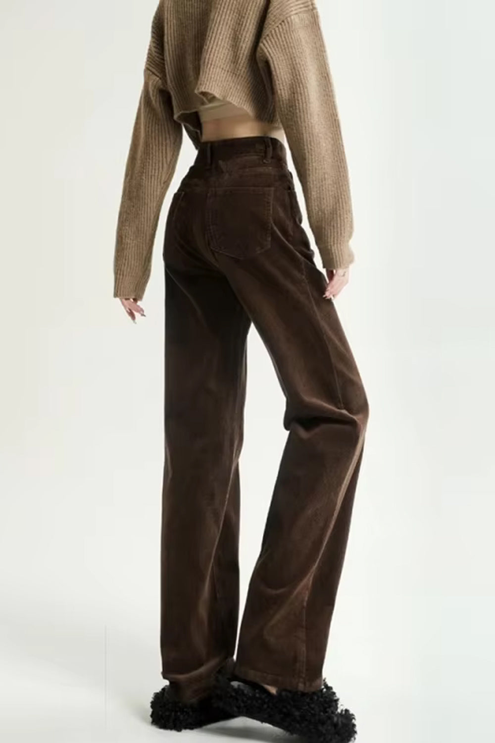High Waist Retro Coffee Colors Corduroy Long Pants