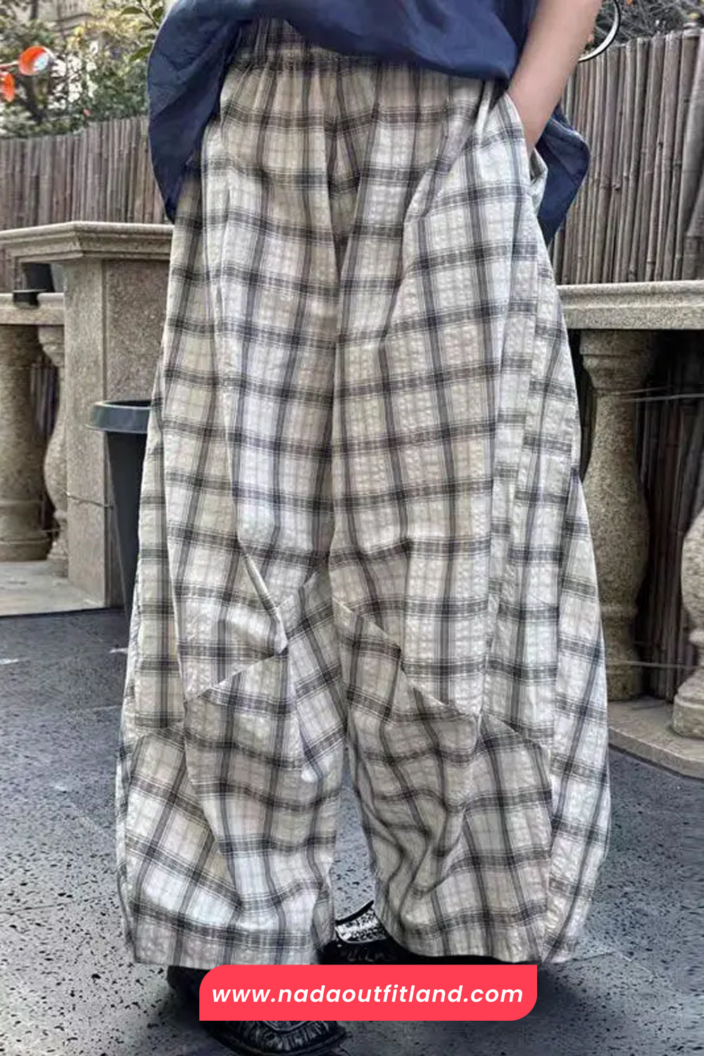 Loose Oversize Plaid Pattern Wide Leg Pants
