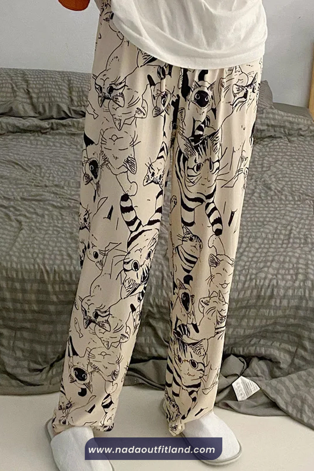 Cute Cat Printed Home Wear Long Pants