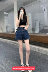 Retro Dark Blue Casual Denim Shorts