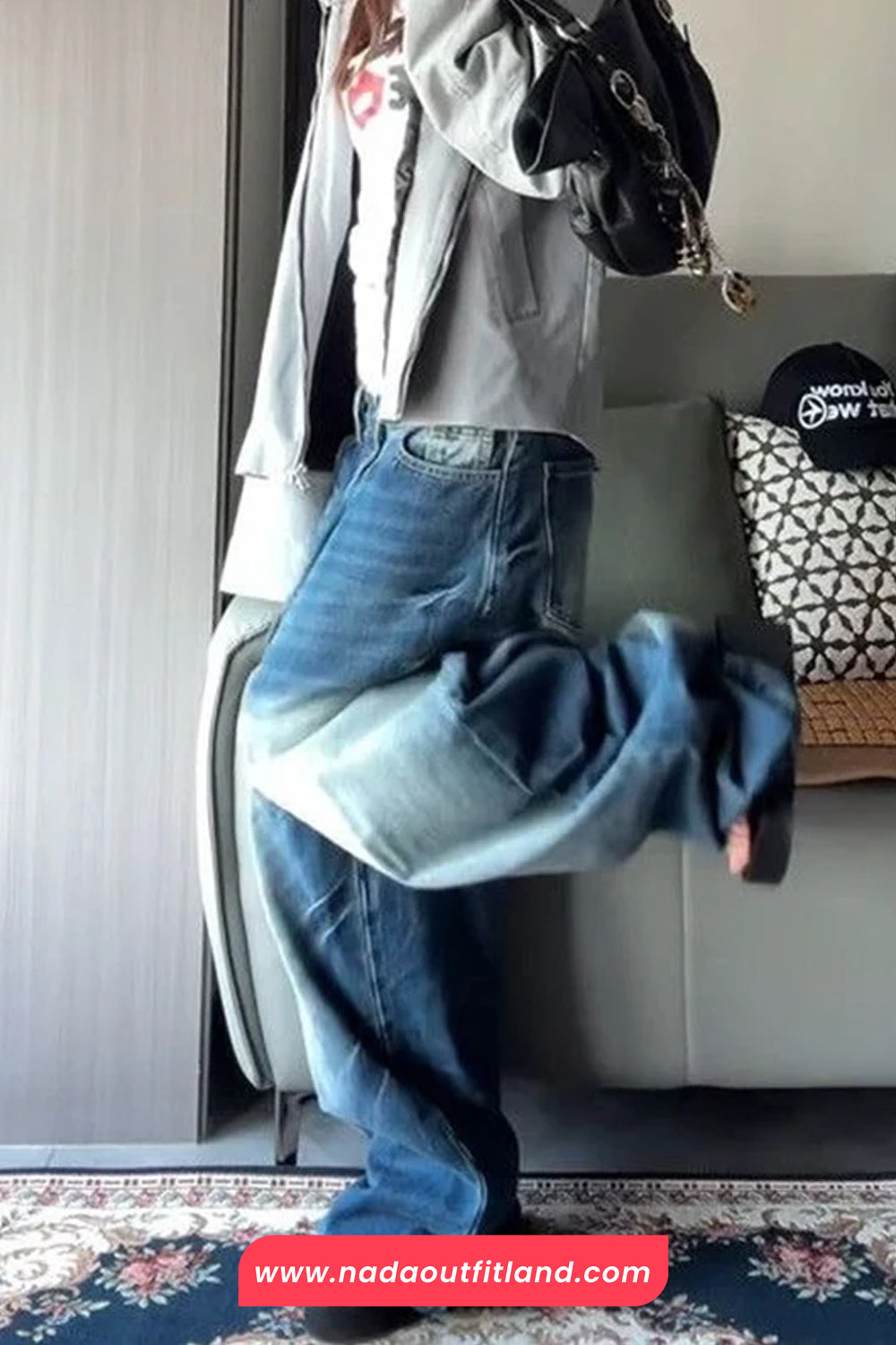 High Waist Loose Vintage Straight Blue Jeans Pants