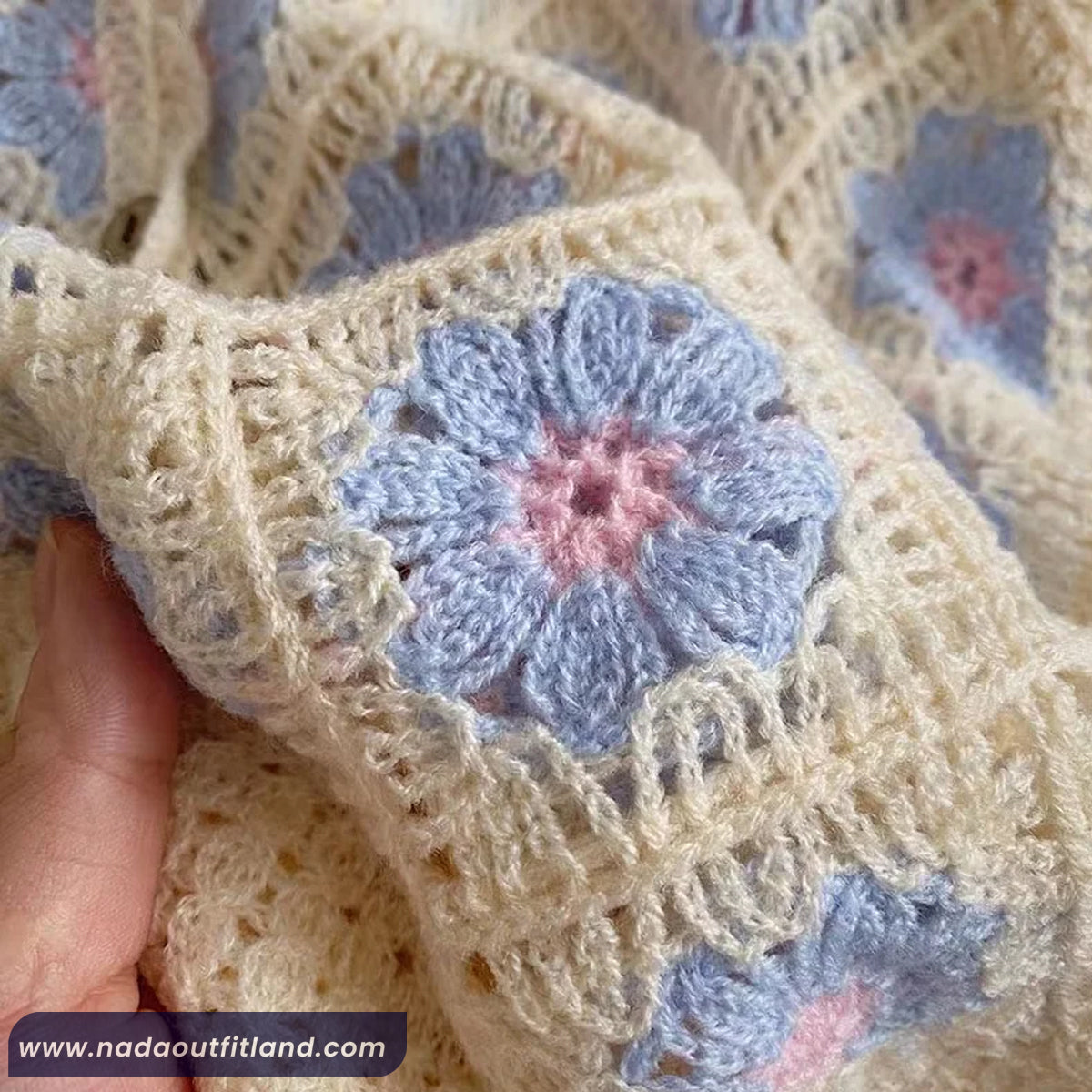 Puff Sleeve Square Collar Knitted Crochet Shirt