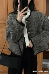 Long Sleeve O-Neck Striped Short Cardigan Sweater