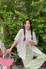 Short Sleeve Sweet Floral Blouse Shirts