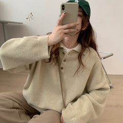 Long Sleeve Turn Down Collar Casual Sweater