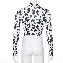 Long Sleeve Cow Pattern Sexy Slim Shirt