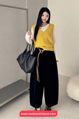 Retro Drawstring Waist Corduroy Long Pants
