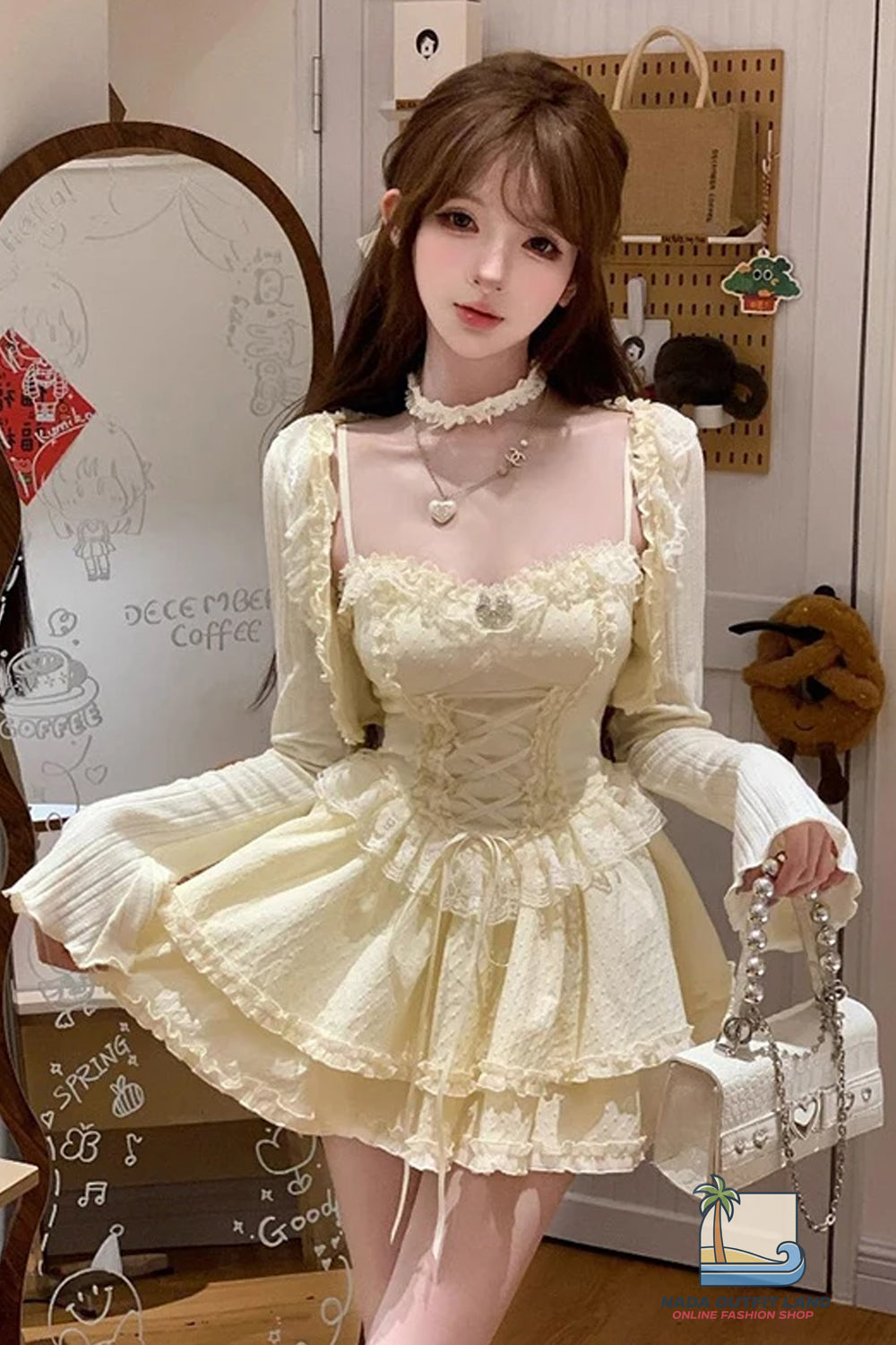 Sexy Cute Ruffled Lace Yellow Mini Dress
