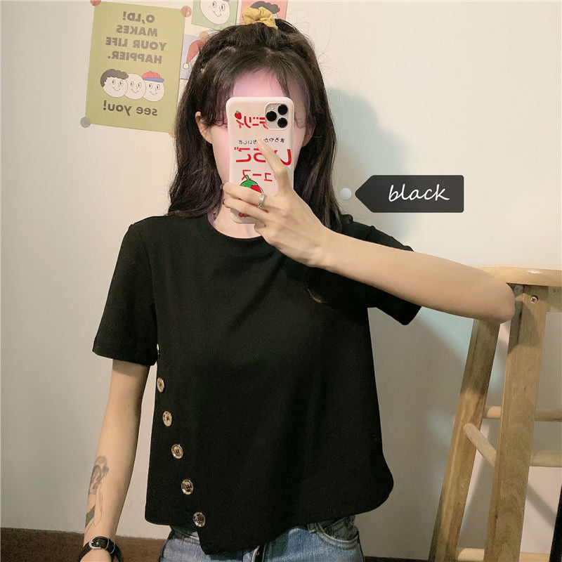 Short Sleeve Side Buttons Slim Shirt