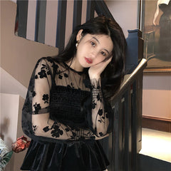 Sexy Floral Mesh Patchwork Transparent Shirt