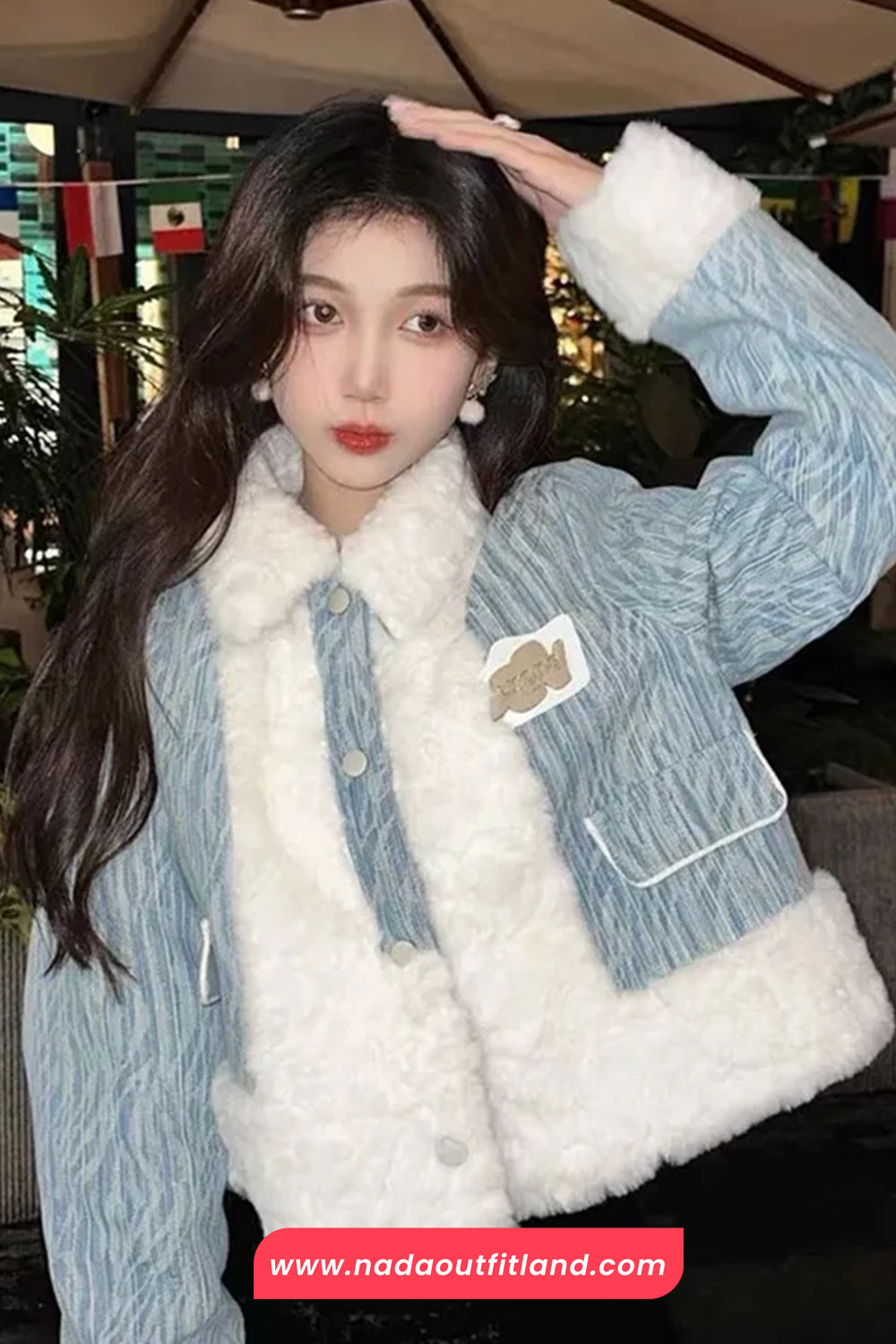 Long Sleeve Turn Down Collar Lamb Wool Cropped Jacket