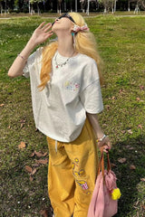 Loose Wide Leg Pop Corn Embroidered Pants
