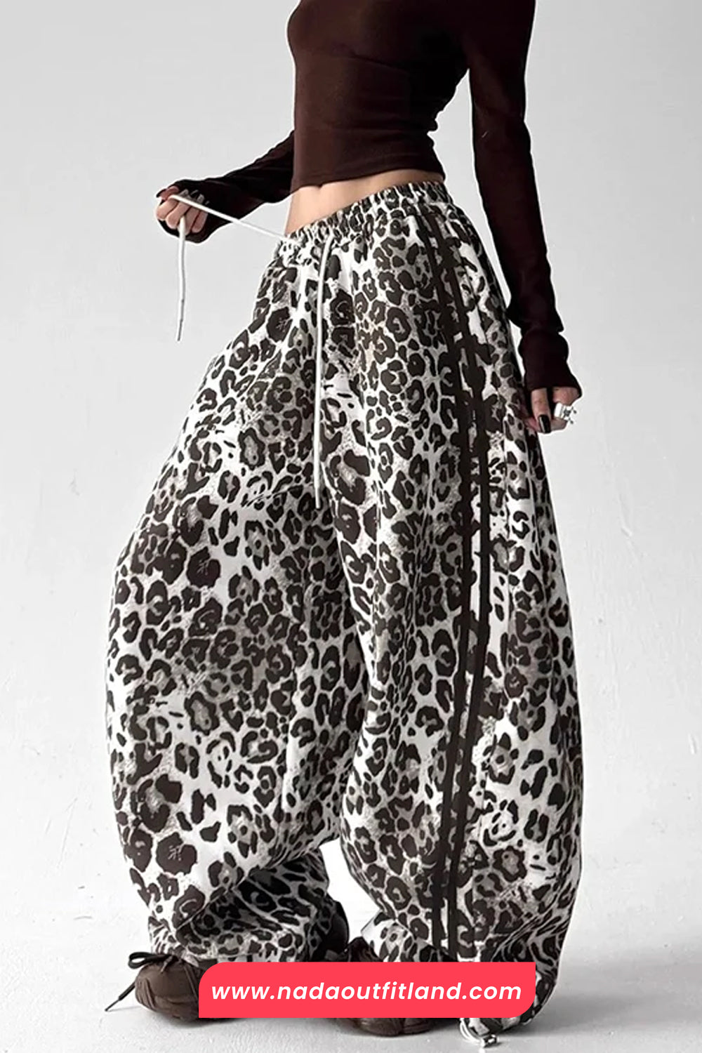 High Waist Loose Leopard Pattern Wide Leg Pants