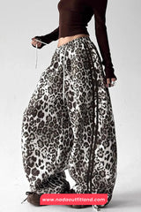 High Waist Loose Leopard Pattern Wide Leg Pants