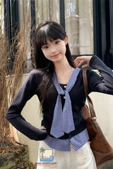 Long Sleeve Plaid Cute Bandage Slim Sweater