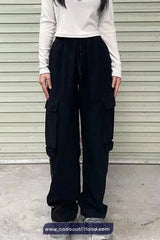 Side Zipper Elastic Waist Cargo Pockets Pants