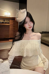 Sexy Off Shoulder Sequins Knitted Elegant Sweater