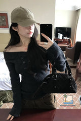 Long Sleeve Sexy Slash Neck Knitted Sweater