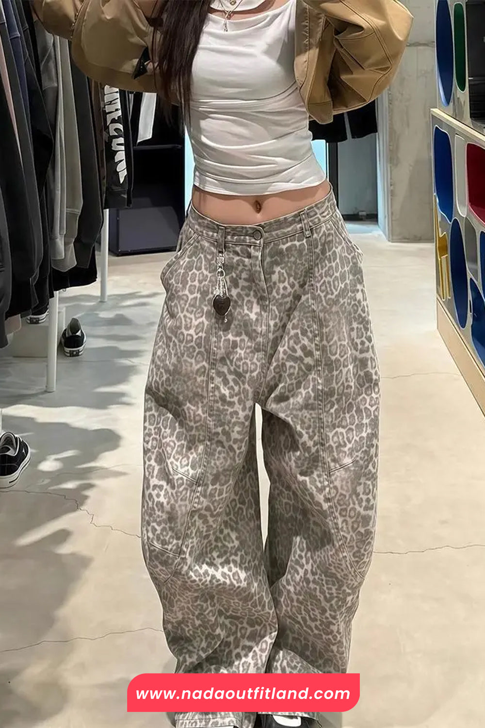 Loose Hip Hop Leopard Pattern Jeans Pants