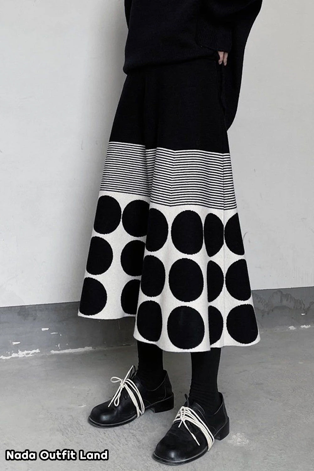 Vintage Polka Dot Striped Pattern Knitted Midi Skirts