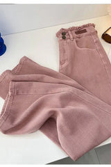 High Waist Retro Pink Long Jeans Pants