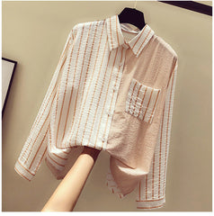 Half Striped Color Elegant Blouse Shirt
