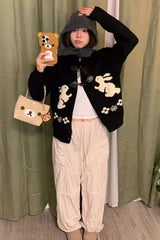 Long Sleeve Cute Rabbit Pattern Knitted Cardigan Sweater