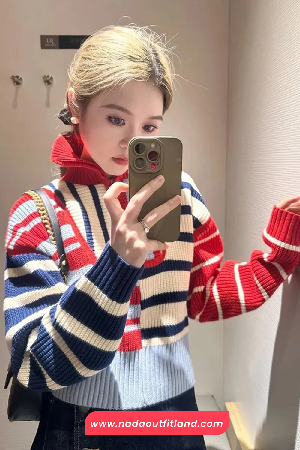Long Sleeve Cropped Striped Turtleneck Sweater