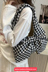 Cute Retro 3D Bow Plaid Pattern Shoulder Bag