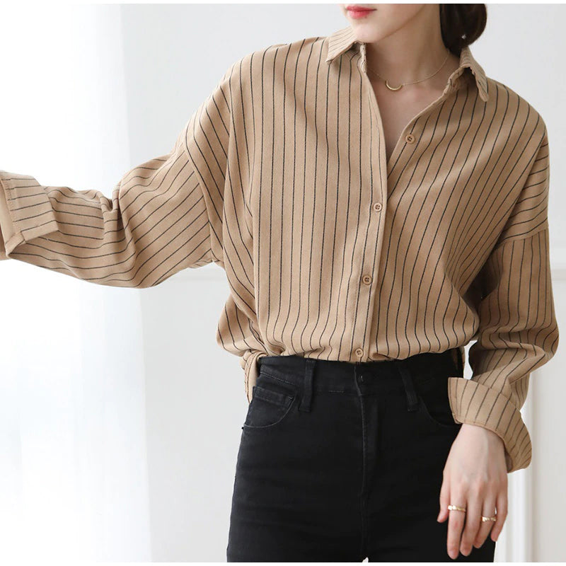 Loose Striped Office Blouse Shirt