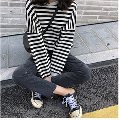 Long Sleeve Retro Striped O-Neck Shirt