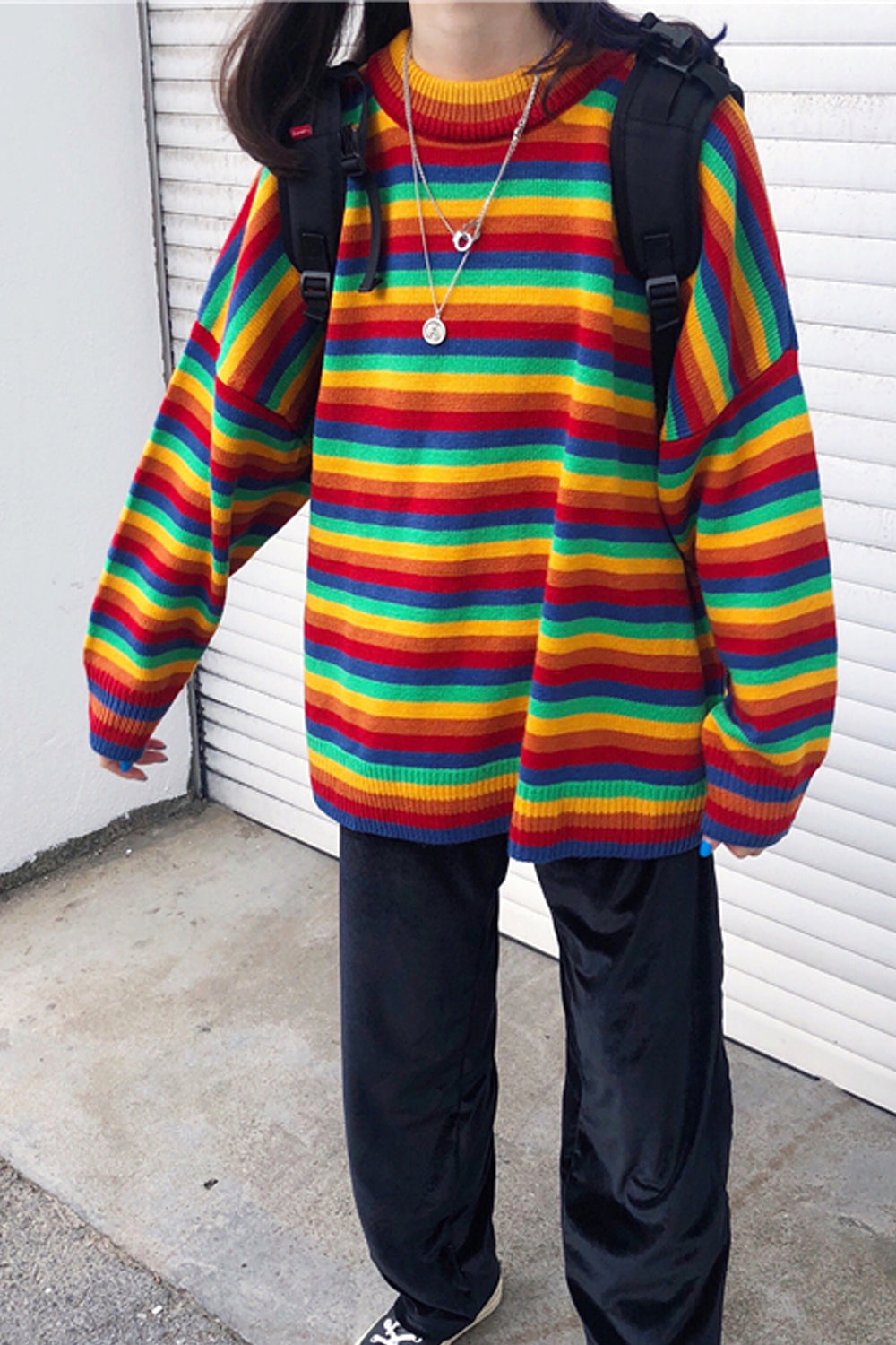 Loose Rainbow Striped Sweater