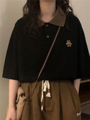 Short Sleeve Retro Pocket Embroidered Collar Shirts