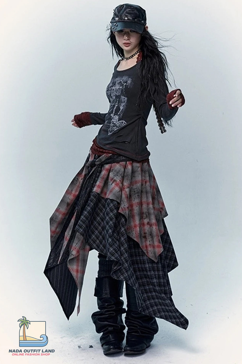 Vintage Asymmetrical Hip Hop Grunge Plaid Skirts