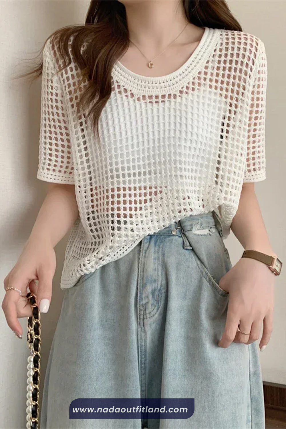 Short Sleeve O-Neck Hollow Out Summer Shirts