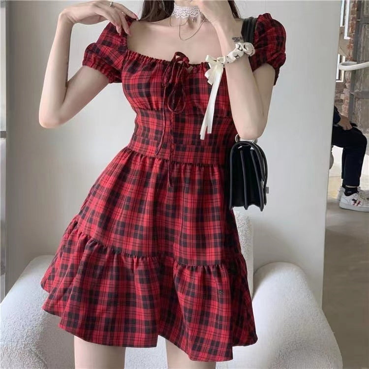 Cute Red Plaid Retro Sexy Dress