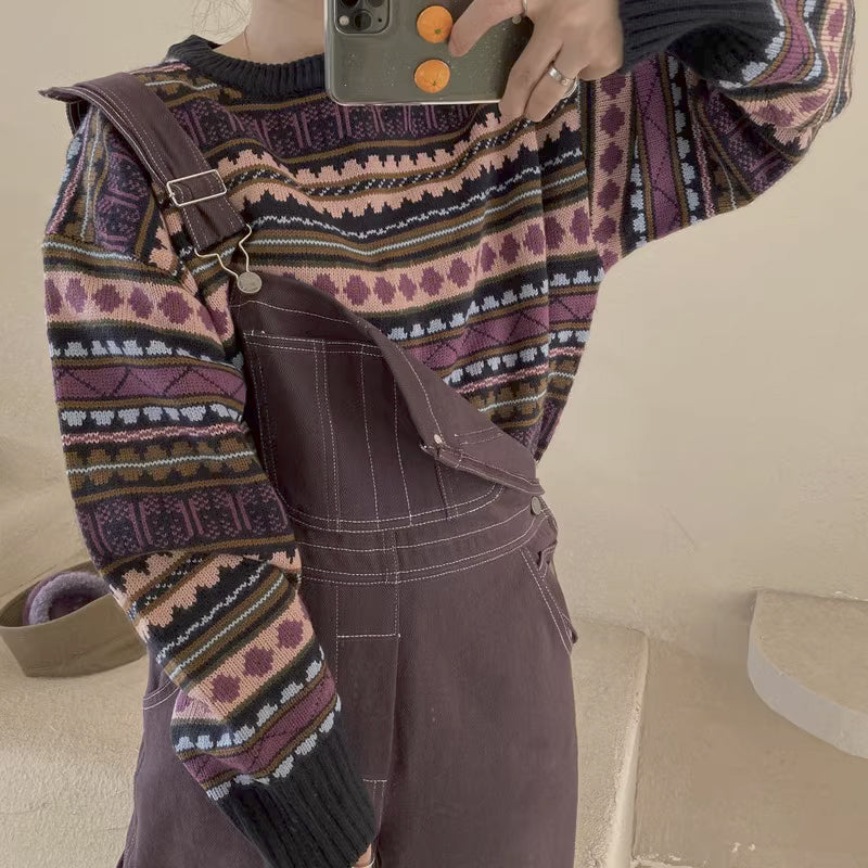 Loose Retro Striped Basic Sweater