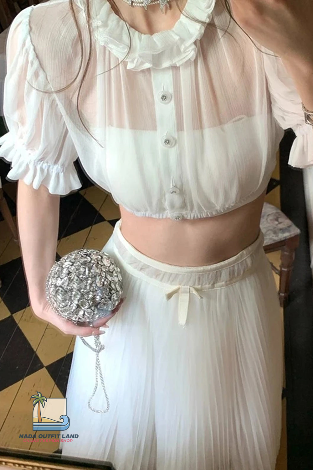 Puff Sleeve Sexy Elegant Mesh Transparent Crop Tops