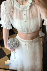 Puff Sleeve Sexy Elegant Mesh Transparent Crop Tops