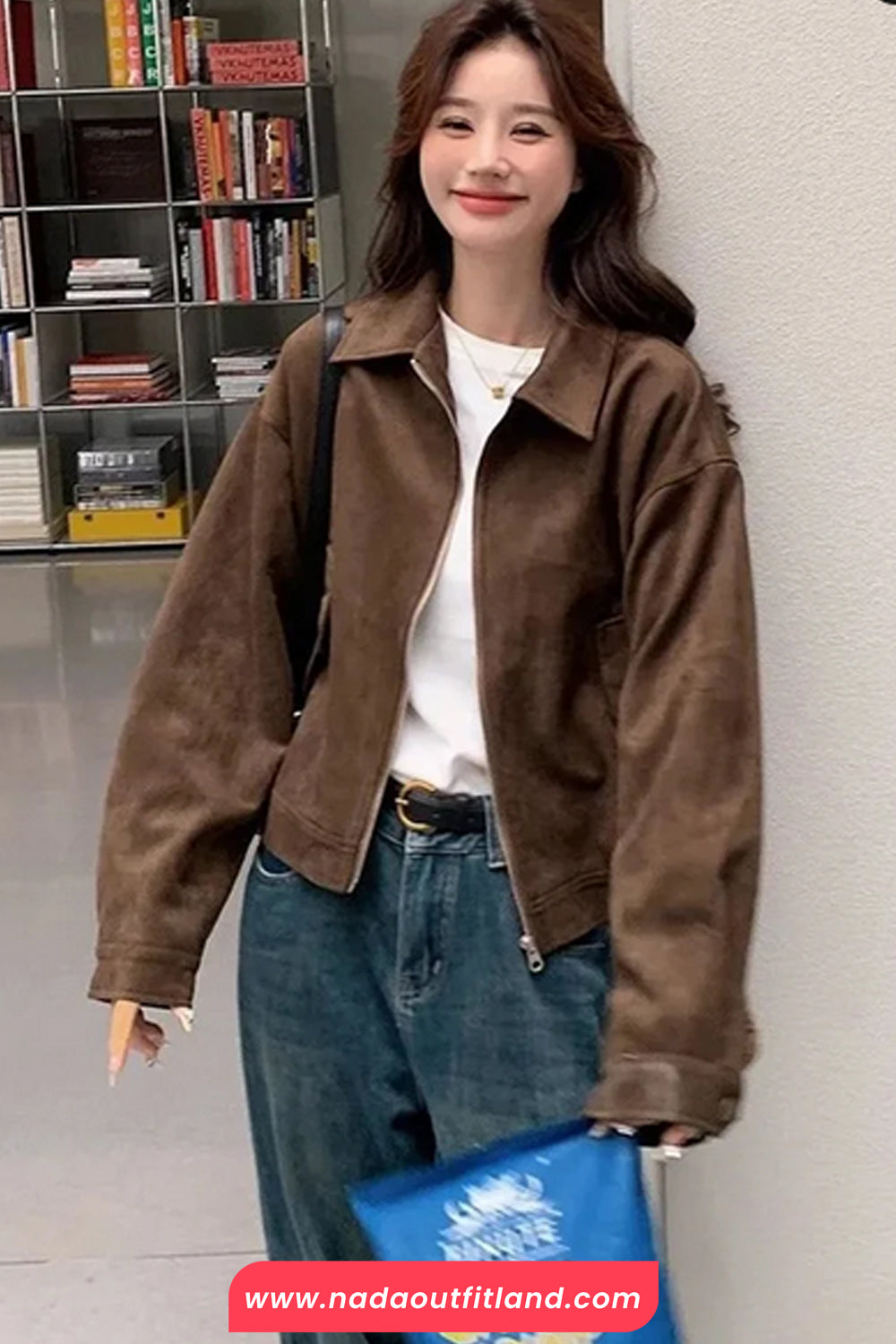 Long Sleeve Turn Down Collar Retro Dark Brown Jacket