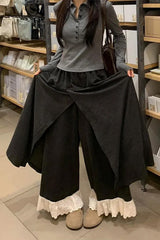 Loose Wide Leg Lace Patchwork Winter Skirt Pants