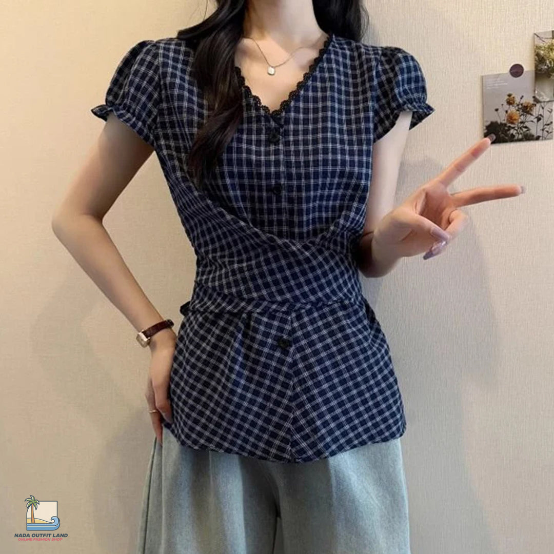 Cute V-Neck Back Bandage Style Slim Shirts