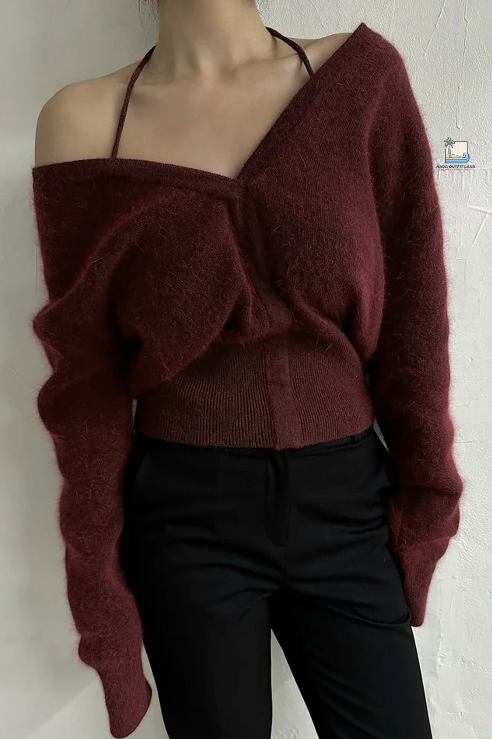 Long Sleeve Sexy Halter Cropped Knitted Sweater