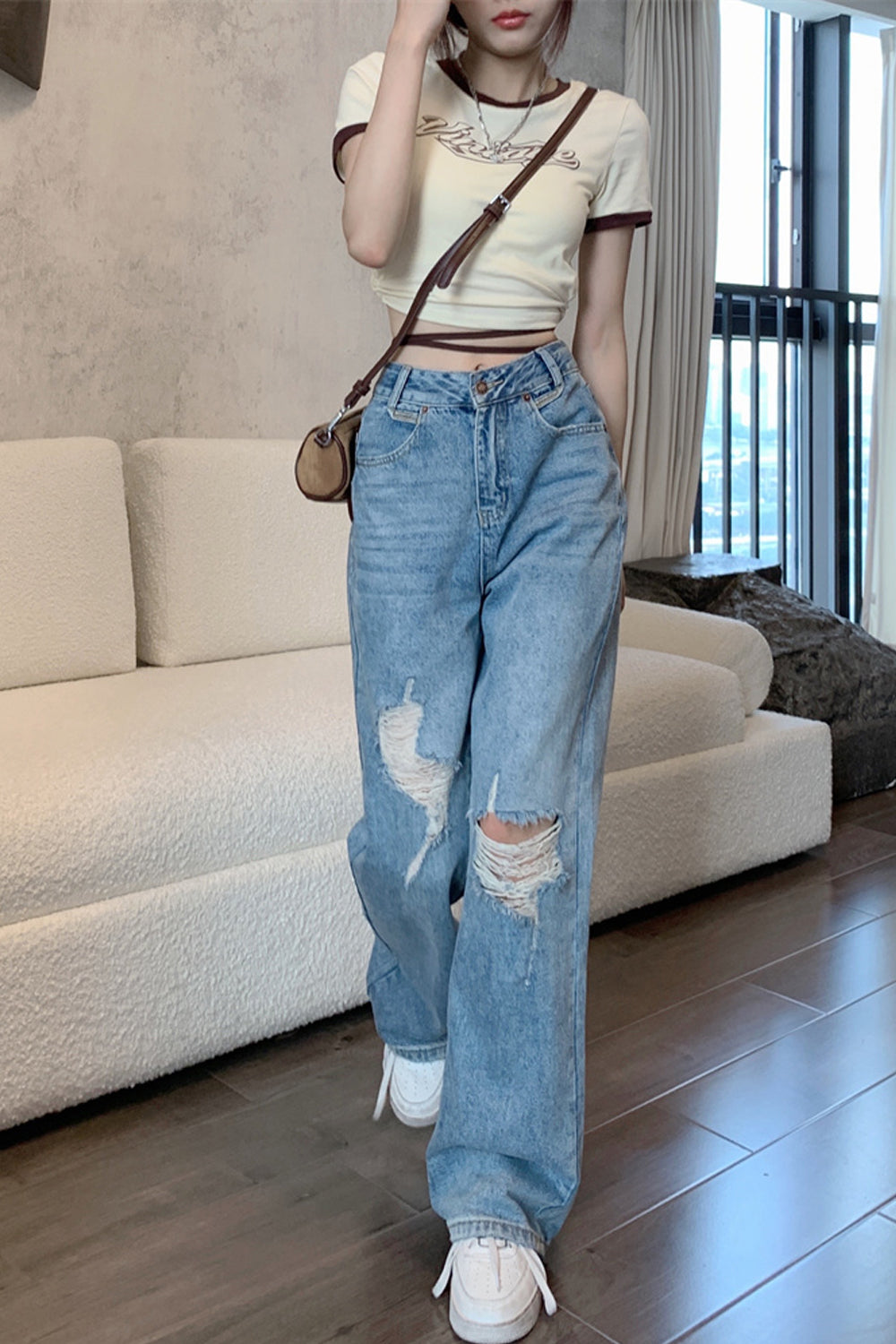 Long Ripped Pants High Waist Ripped Long Jeans Pants – Hublai