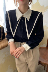 Long Sleeve Elegant Turn Down Collar Office Blouse Shirts
