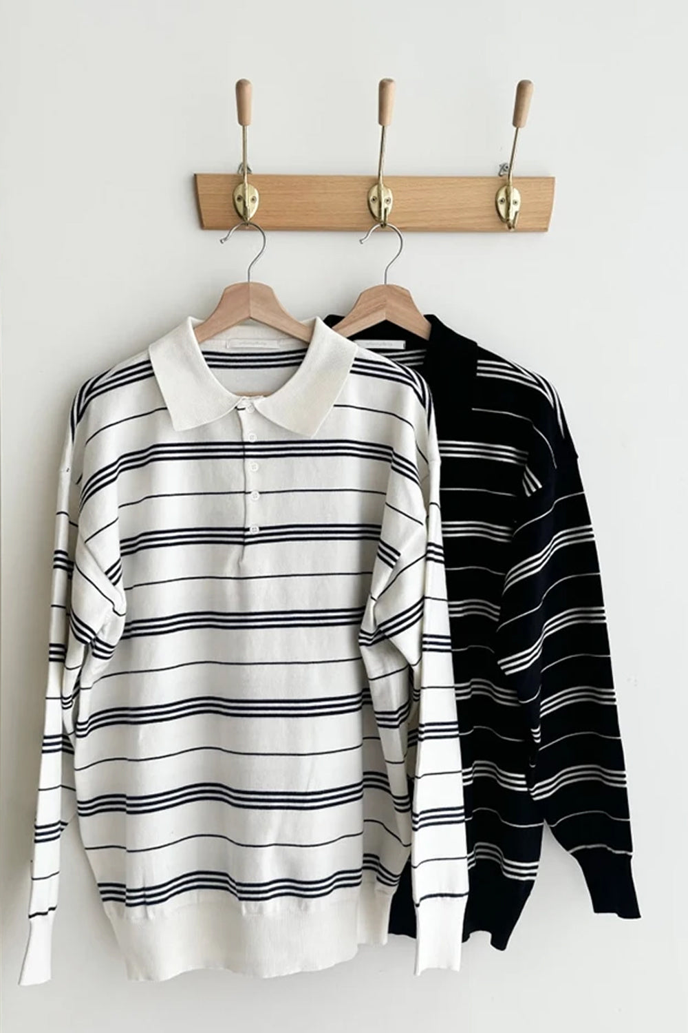 Long Sleeve Turn Down Collar Striped Sweater