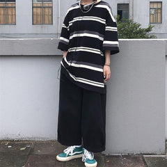 Loose Oversize Striped Short Sleeve Shirt